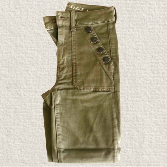 AMERICAN EAGLE GREEN HIGH RISE JEANS - Picture 1 of 4
